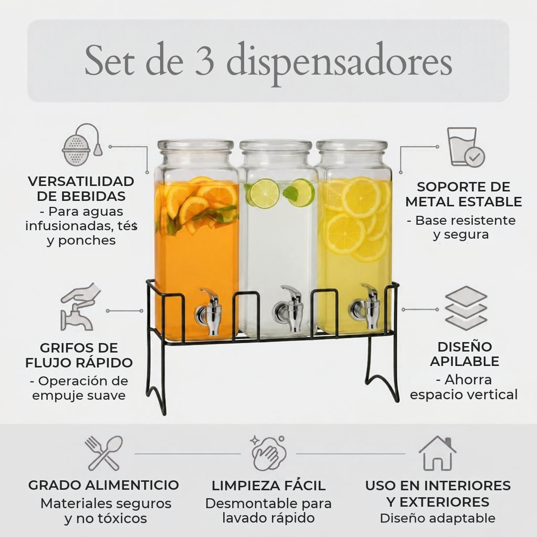 Set De 3 Dispensadores Para Bebidas Con Base De 2.3 L C/u Negro| Good & Good