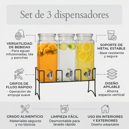 Set De 3 Dispensadores Para Bebidas Con Base De 2.3 L C/u Negro| Good & Good
