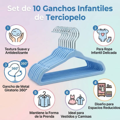 Set de 10 Ganchos Infantiles de Terciopelo