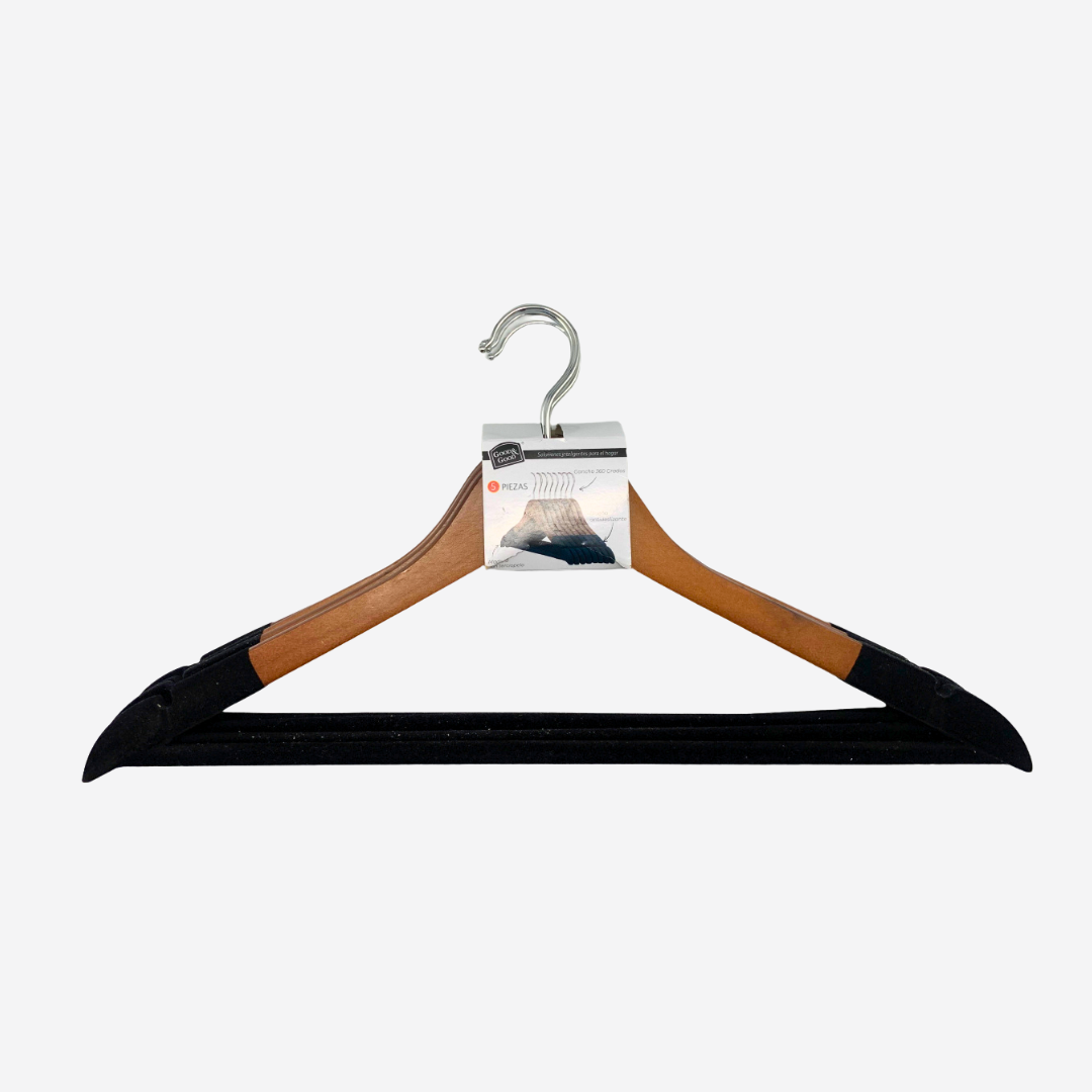 Set de 5 ganchos terciopelo con madera
