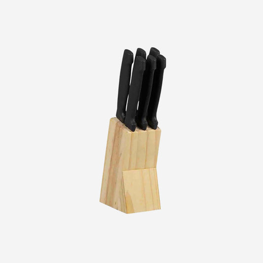 Juego de 6 Cuchillos de Cocina con Base de Madera | Acero Inoxidable