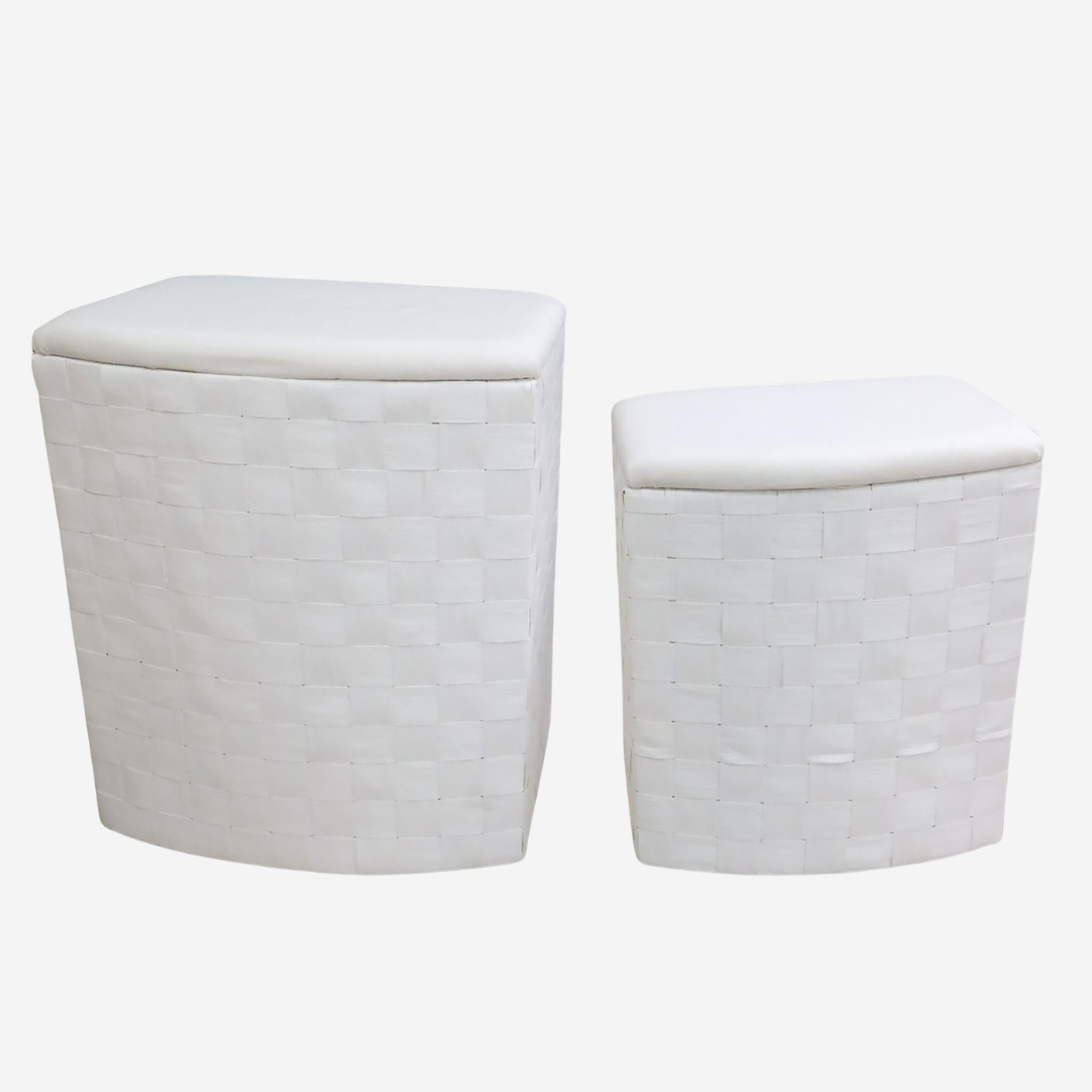 Juego de 2 cestos de mimbre blancos