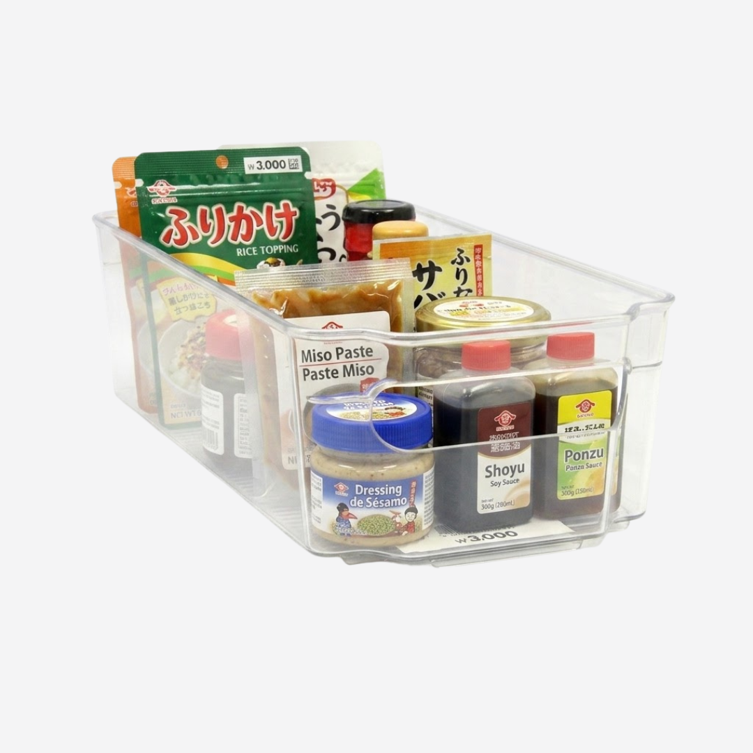 Caja organizadora transparente con agarraderas laterales