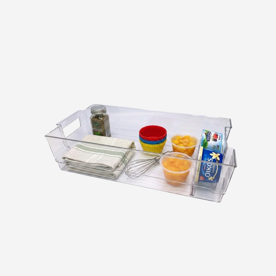 Caja organizadora transparente con agarraderas laterales