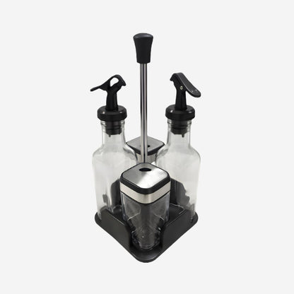 Set de 2 Aceiteras y 2 Condimenteros de Vidrio con Base Organizadora