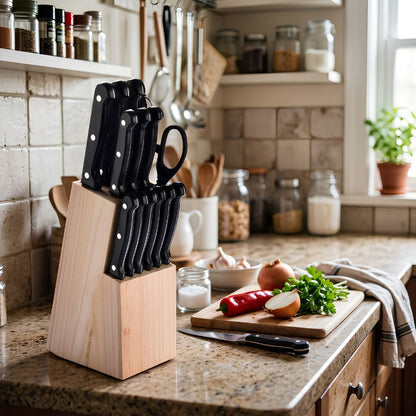 Set de Cuchillos de Cocina con Base de Madera (14 Piezas)