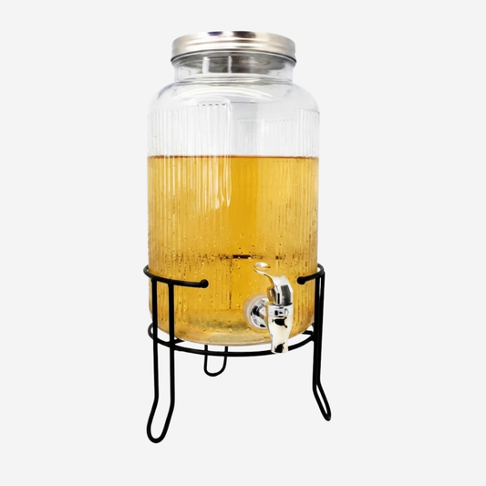 Dispensador de Agua de Vidrio 5.5 Litros Acanalado con Base | Vitrolero con Grifo