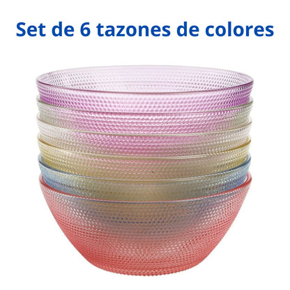 Set de 6 Recipientes de Vidrio de Colores | Bowls Multiusos para Cocina