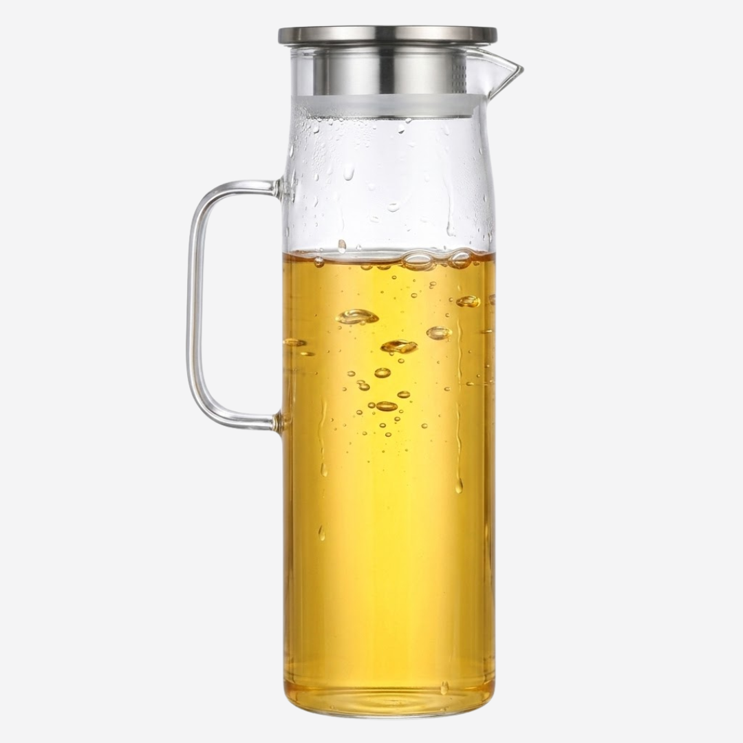 Jarra de Vidrio con Tapa Plateada 1.4 L – Elegante y Resistente para Agua, Jugos y Bebidas Frías