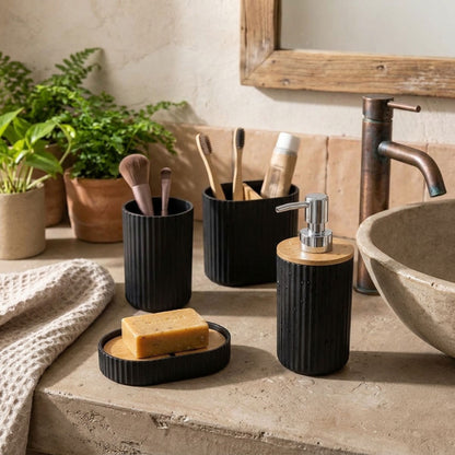 Set de Accesorios para Baño de 4 Piezas en Plástico Neolith con Bambú