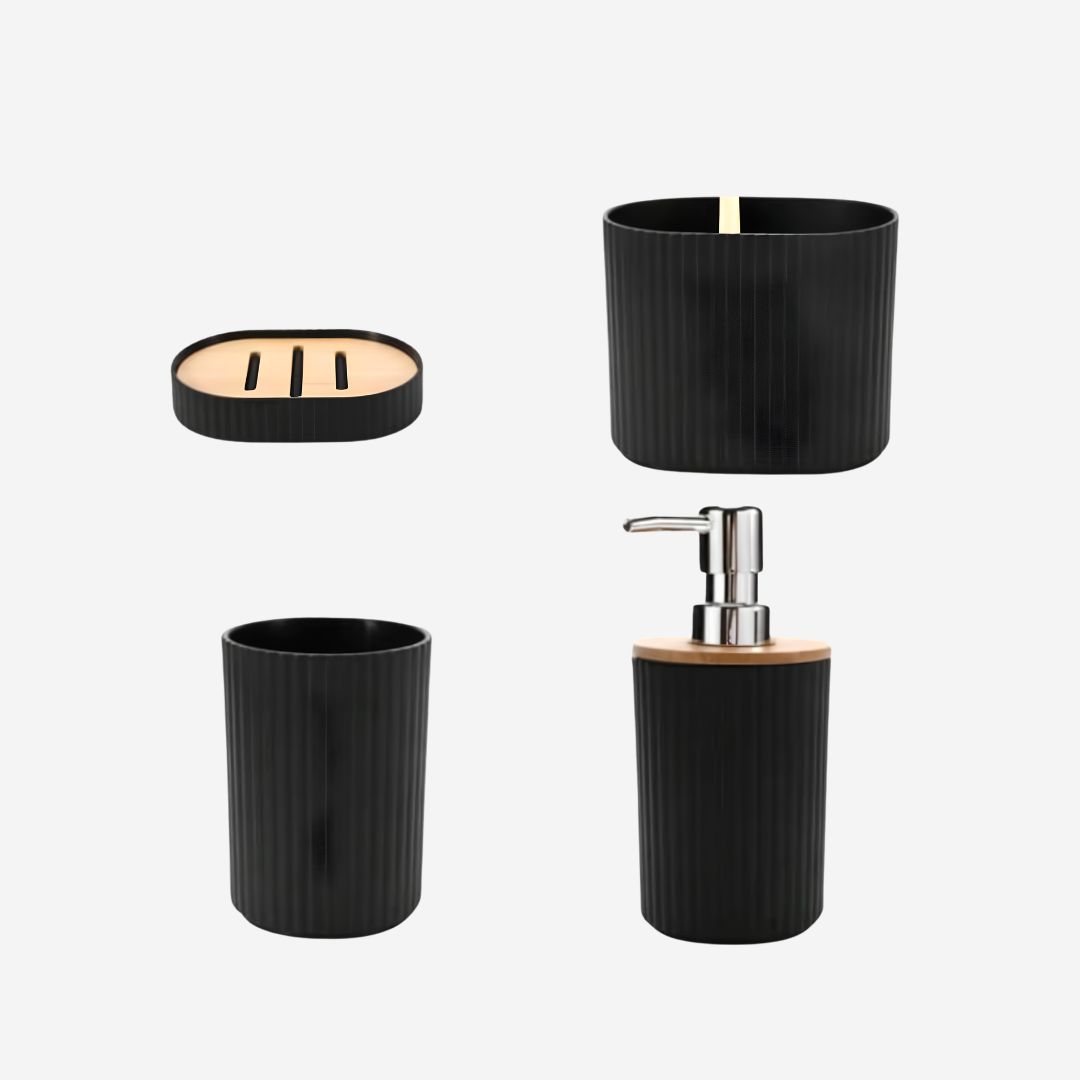 Set de Accesorios para Baño de 4 Piezas en Plástico Neolith con Bambú