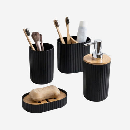 Set de Accesorios para Baño de 4 Piezas en Plástico Neolith con Bambú