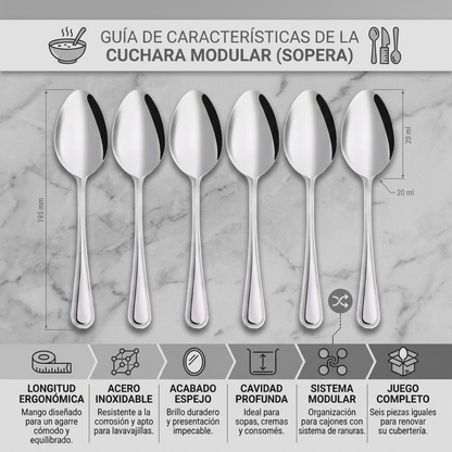 Juego de 6 Cucharas para Sopa de Acero Inoxidable