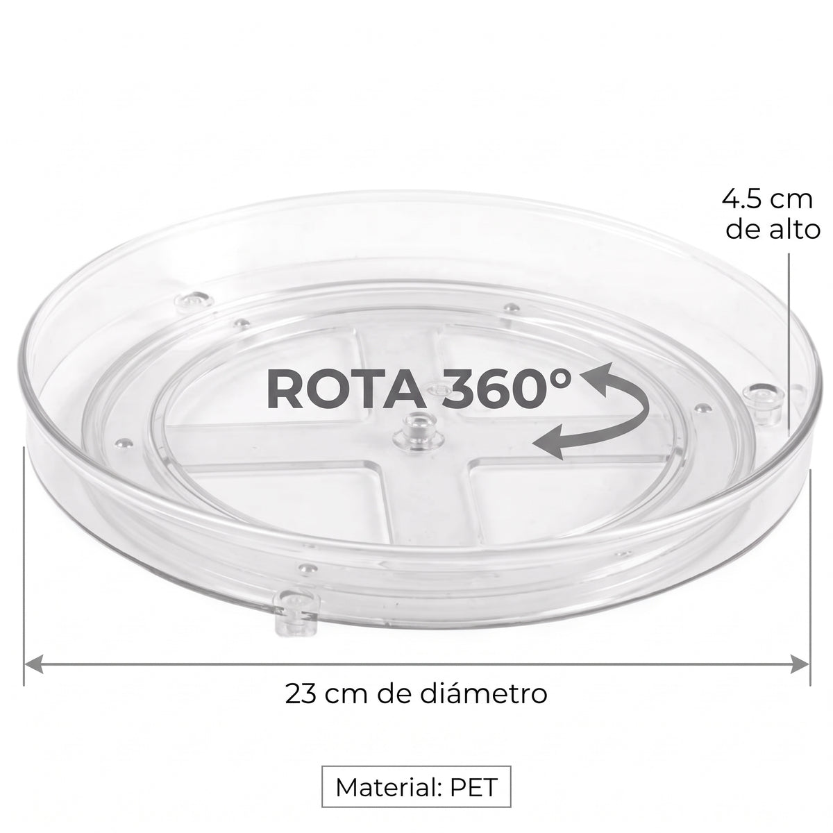 Charola Giratoria Multiusos Transparente (23 cm) - Organizador Lazy Susan