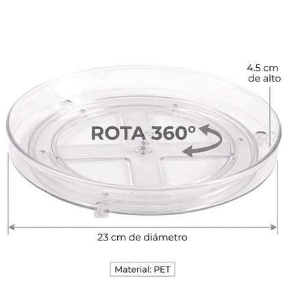 Charola Giratoria Multiusos Transparente (23 cm) - Organizador Lazy Susan
