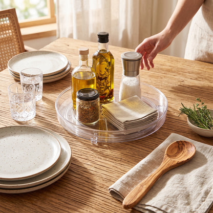 Charola Giratoria Multiusos Transparente (23 cm) - Organizador Lazy Susan