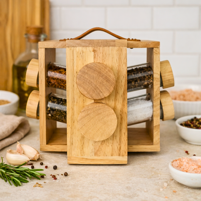 Especiero De Cocina Con Base De Madera Y 8 Frascos De Vidrio 85ml
