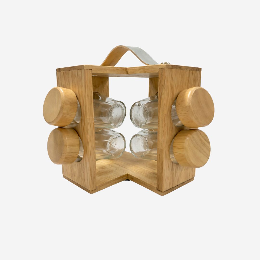 Especiero De Cocina Con Base De Madera Y 8 Frascos De Vidrio 85ml