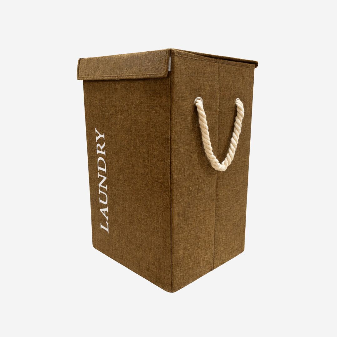 Cesto de Ropa Sucia Plegable de Tela Tipo Lino con Tapa y Asas