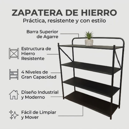 Zapatera de Hierro Reforzada de 4 Niveles