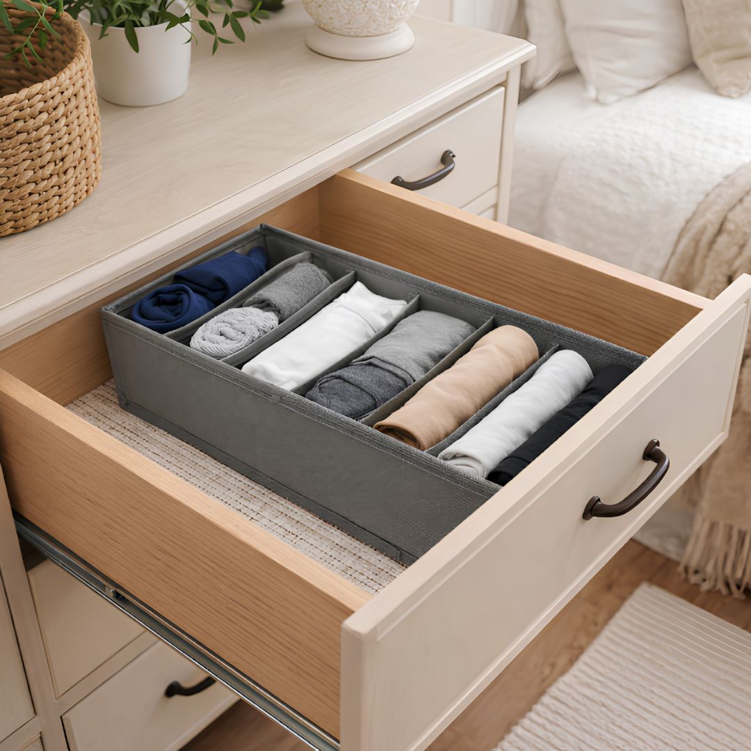 Organizador de ropa 6 divisiones gris
