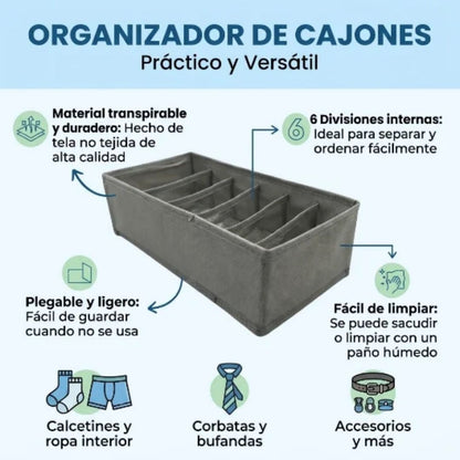Organizador de ropa 6 divisiones gris
