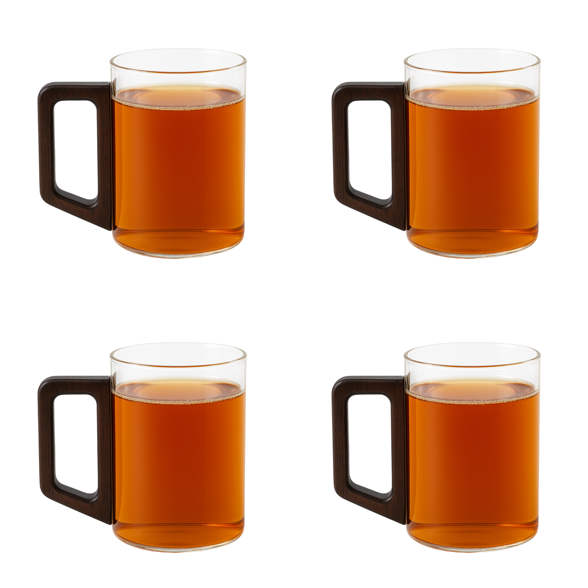 Set de 4 Tazas de Vidrio 300 ml con Asa de Madera