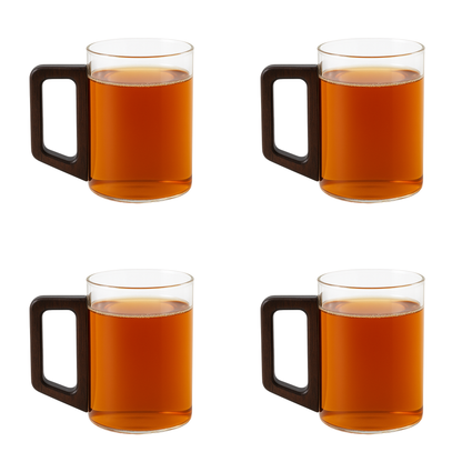 Set de 4 Tazas de Vidrio 300 ml con Asa de Madera