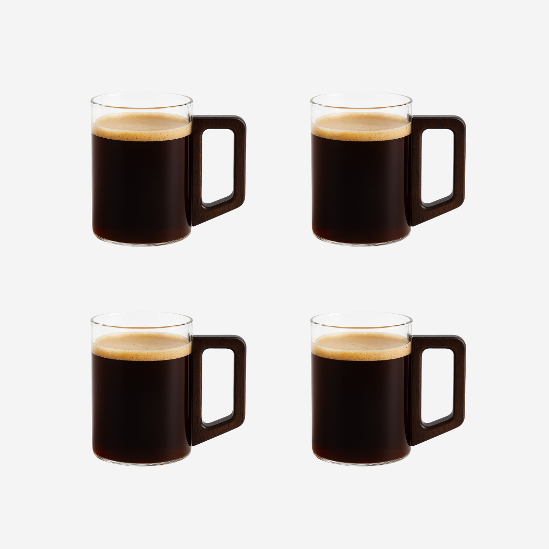 Set de 4 Tazas de Vidrio 300 ml con Asa de Madera