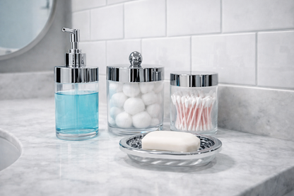 Set de Accesorios para Baño de 5 Piezas en Acrílico Transparente con Acabado Cromado