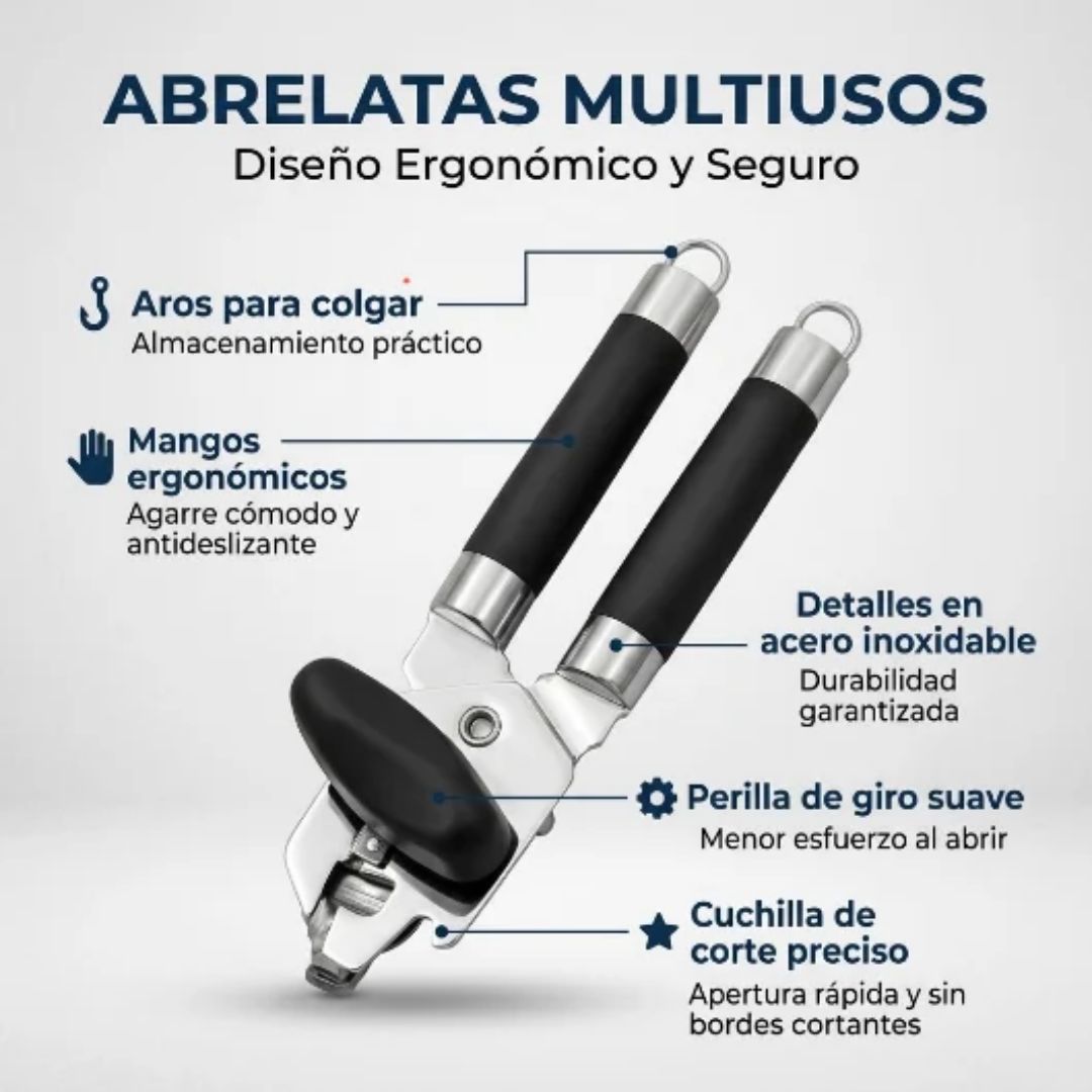 Abrelatas Multiusos Ergonómico de Acero Inoxidable