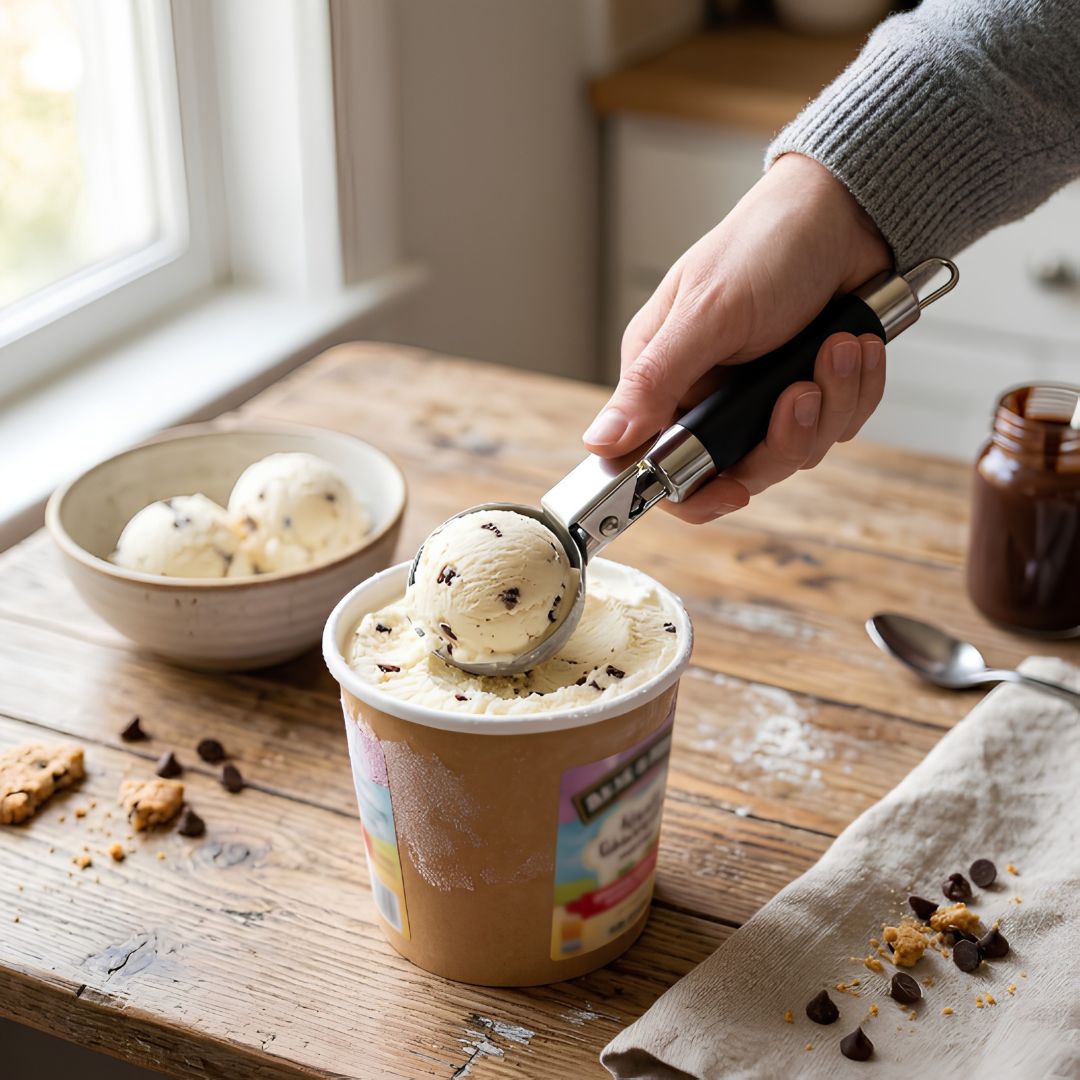 Cuchara para Helado de Acero Inoxidable con Gatillo Expulsor
