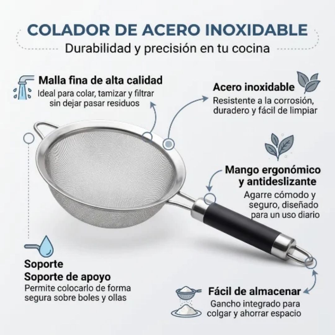 Colador de Acero Inoxidable de Malla Fina