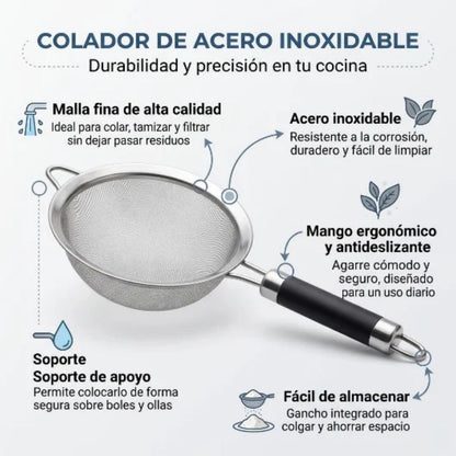 Colador de Acero Inoxidable de Malla Fina