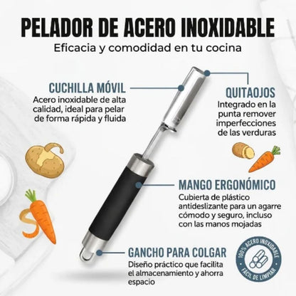 Pelador de Acero Inoxidable Multiusos con Mango Ergonómico