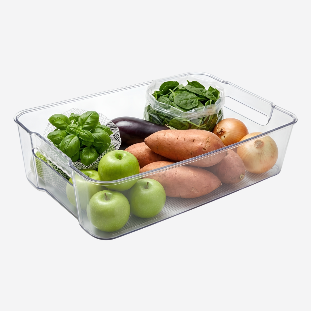 Caja rectangular organizadora transparente con agarraderas