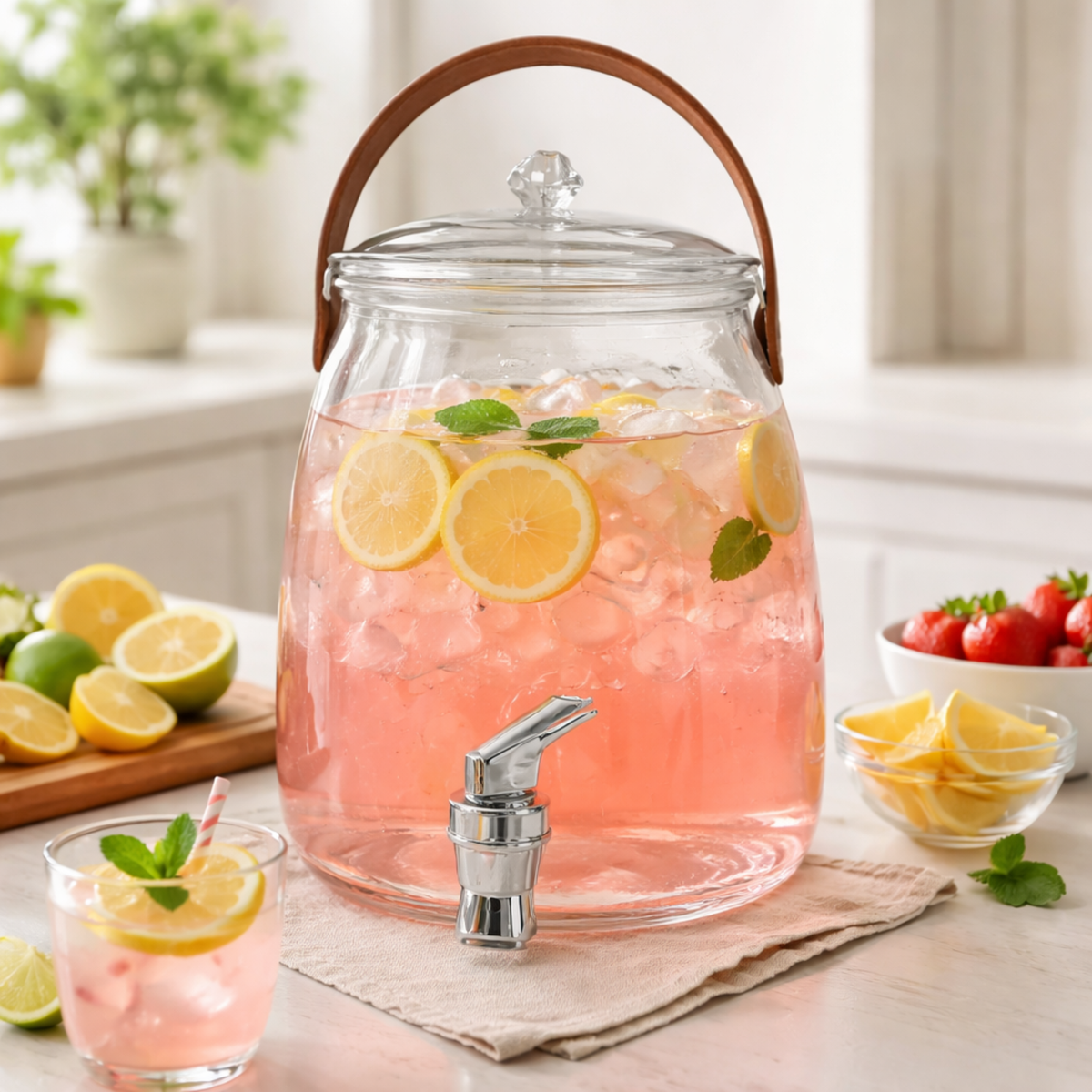 Dispensador de Bebidas de Acrílico de 5 Litros con Llave y Asa de Transporte