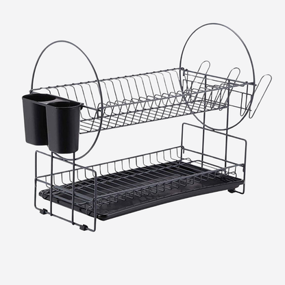 Escurridor 2 niveles con charola y doble porta utensilios