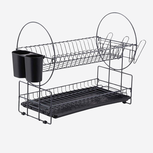 Escurridor 2 niveles con charola y doble porta utensilios