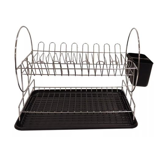 Escurridor 2 niveles con charola y porta utensilios