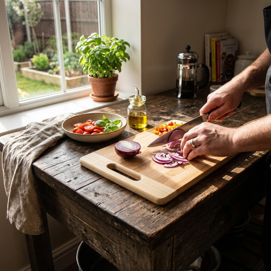 Tabla para Picar de Bambú Natural con Asa Ergonómica y Bordes Reforzados para Cocina