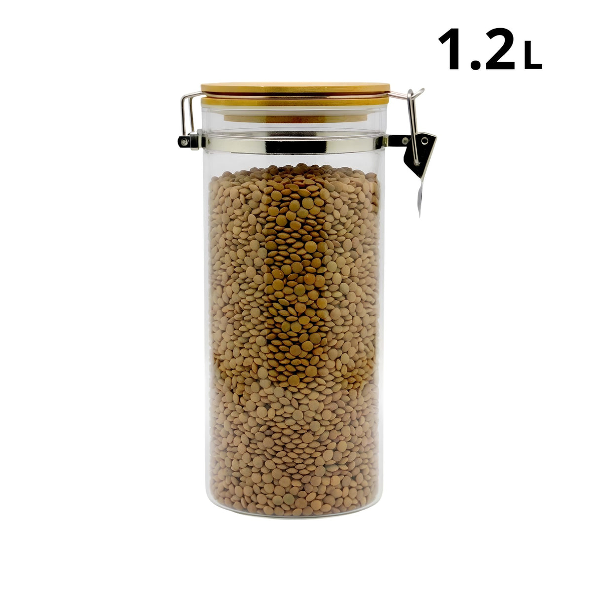 Frasco de Vidrio Hermético de 1.2 L con Tapa de Bambú y Broche de Presión