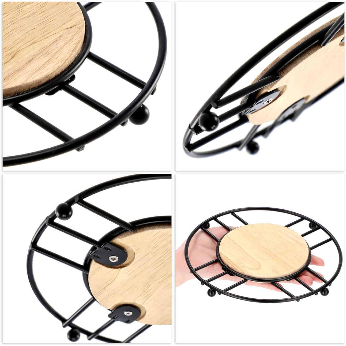 Porta Caliente Redondo de Hierro y Bambú ($18\text{ cm}$) | Salvamanteles Protector para Cocina