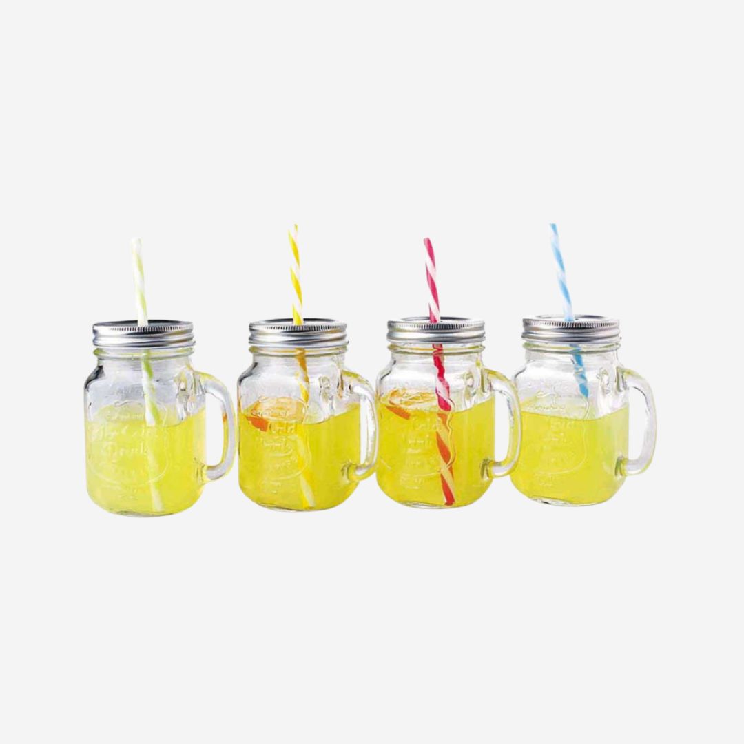 Juego de 4 tarros Mason Jar con popote