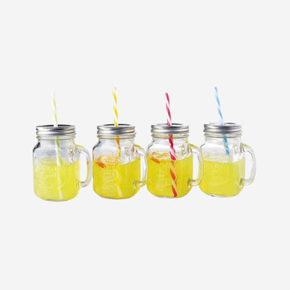 Juego de 4 tarros Mason Jar con popote