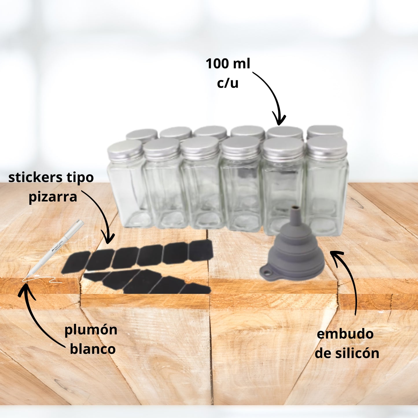 Set de 12 especieros con pizarra 100 ml