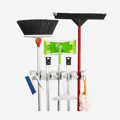 Organizador de Pared Multifuncional para Escobas y Trapeadores (5 Espacios)