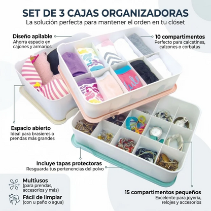 Set de 3 Cajas Organizadoras con Tapa para Ropa Interior y Accesorios