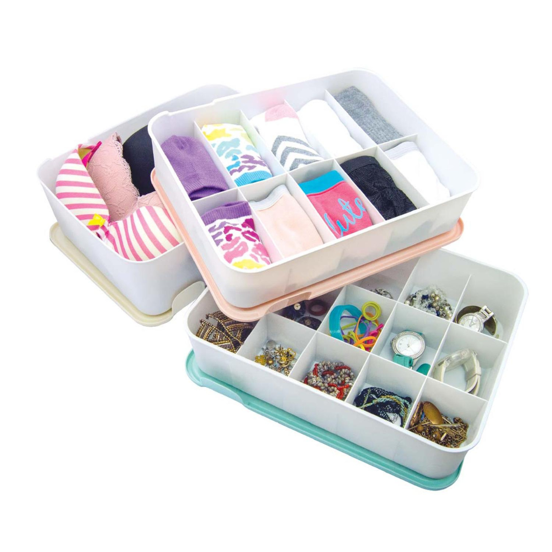 Set de 3 Cajas con tapa organizadoras para ropa interior
