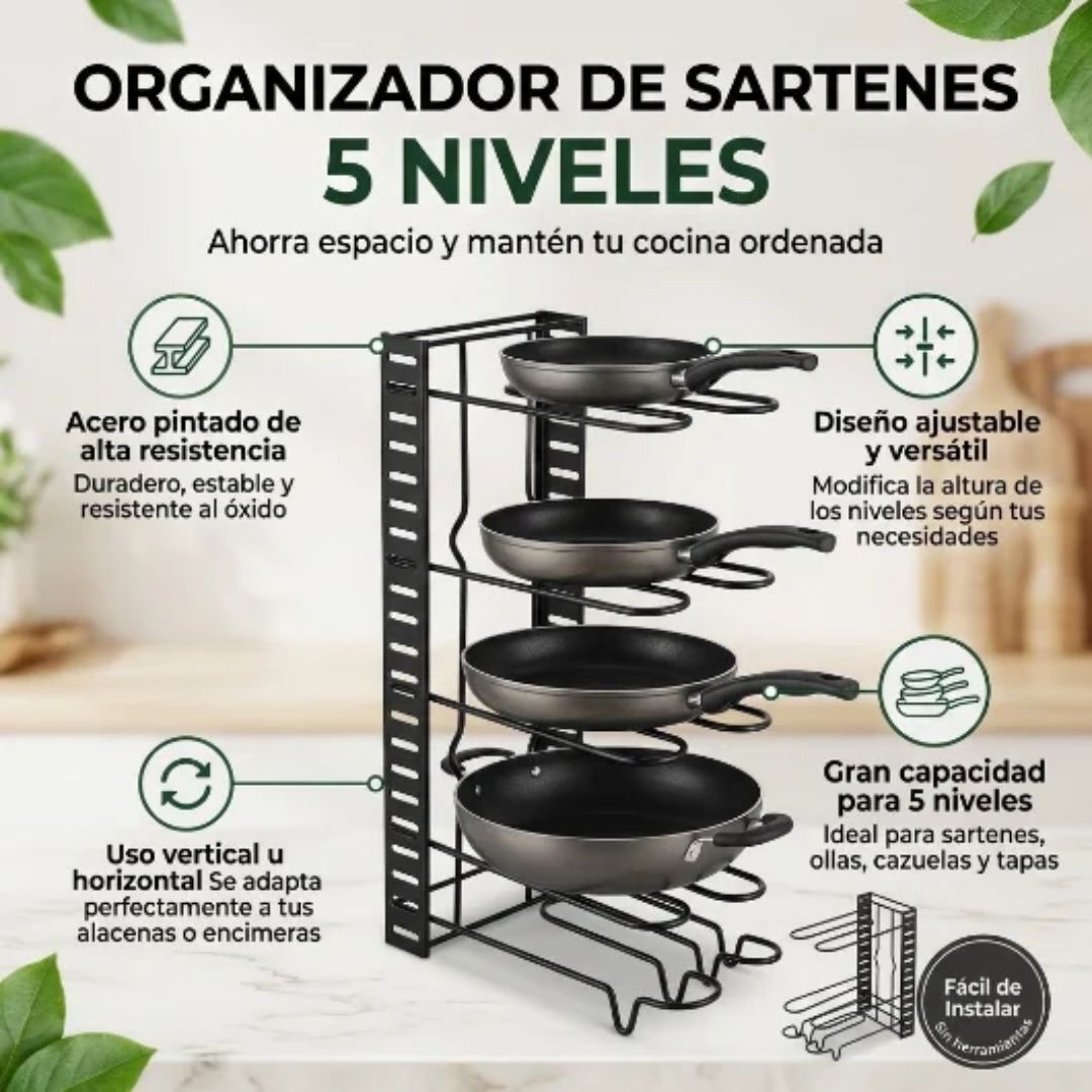 Organizador horizontal y vertical para tapas y sartenes 5 niveles
